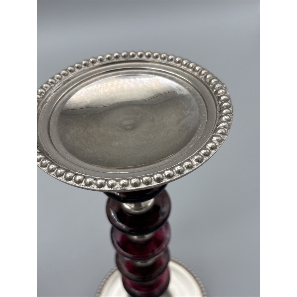 Pillar Candle Holder Set of 2 Made In India Metal Glass Beaded Design Vintage - Picture 15 of 16